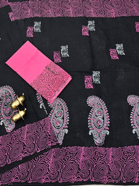 Pure Cotton with Hand Block Prints - Black with Pink
