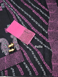 Pure Cotton with Hand Block Prints - Black with Pink