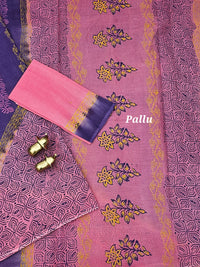 Pure Cotton with Hand Block Prints - Violet with Pink