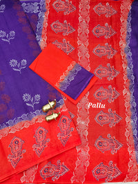 Pure Cotton with Hand Block  Prints - Purple with Orange