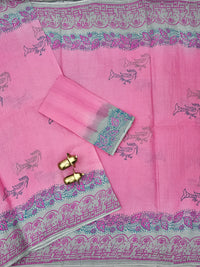 Pure Cotton with Hand Block  Prints - Pink with Grey
