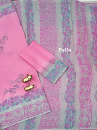 Pure Cotton with Hand Block  Prints - Pink with Grey