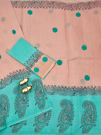 Pure Cotton with Hand Block  Prints - Peach with Sea Green