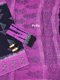 Pure Cotton with Hand Block  Prints - Black with Purple
