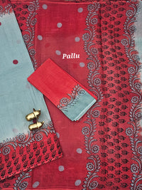 Pure Cotton with Hand Block  Prints - Grey with Maroon