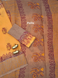 Pure Cotton with Hand Block  Prints - Orange with Dark Beige