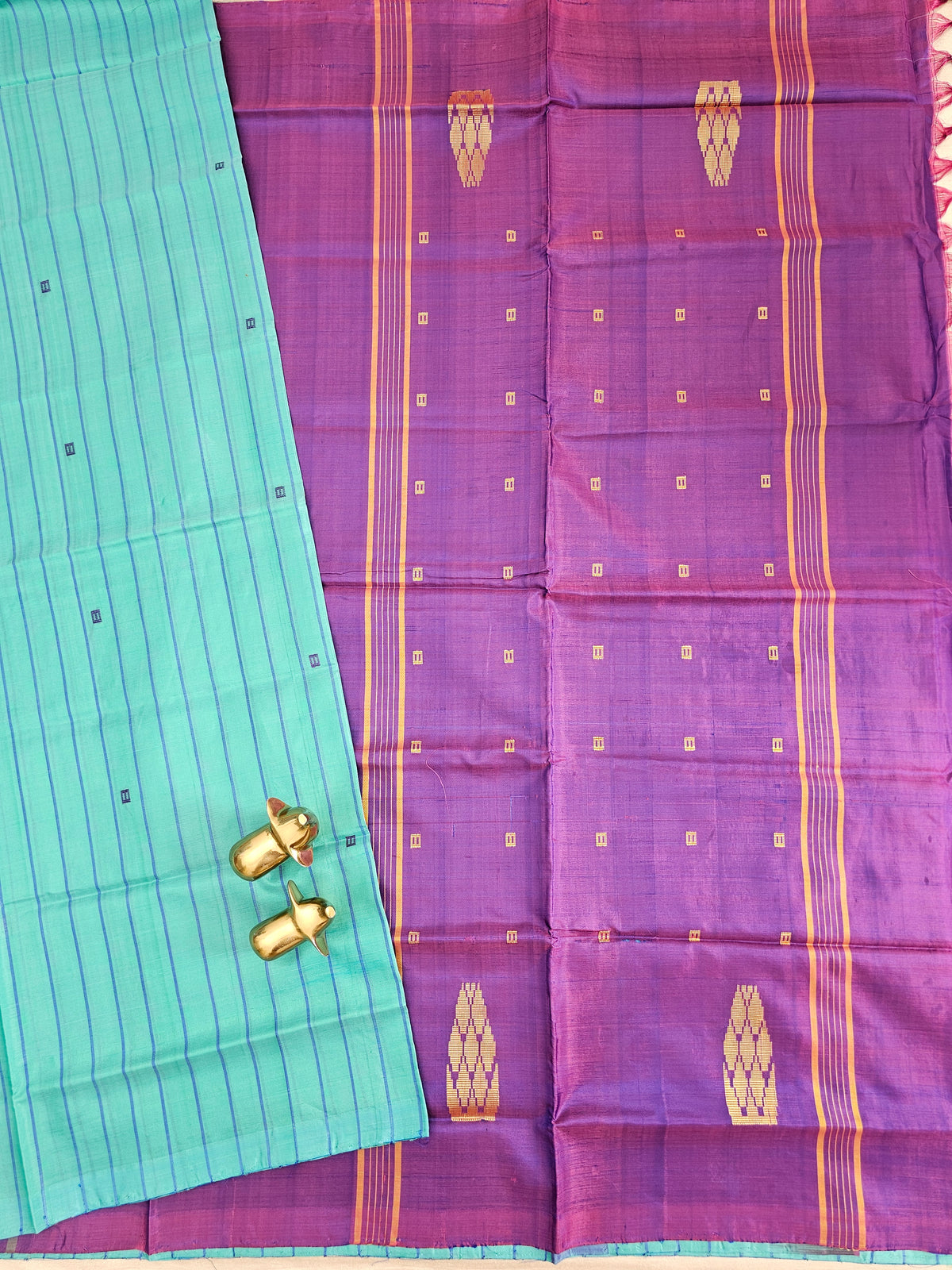 Chinnalampattu Saree -Sea Green cum Blue with Purple