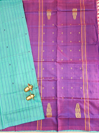 Chinnalampattu Saree -Sea Green cum Blue with Purple