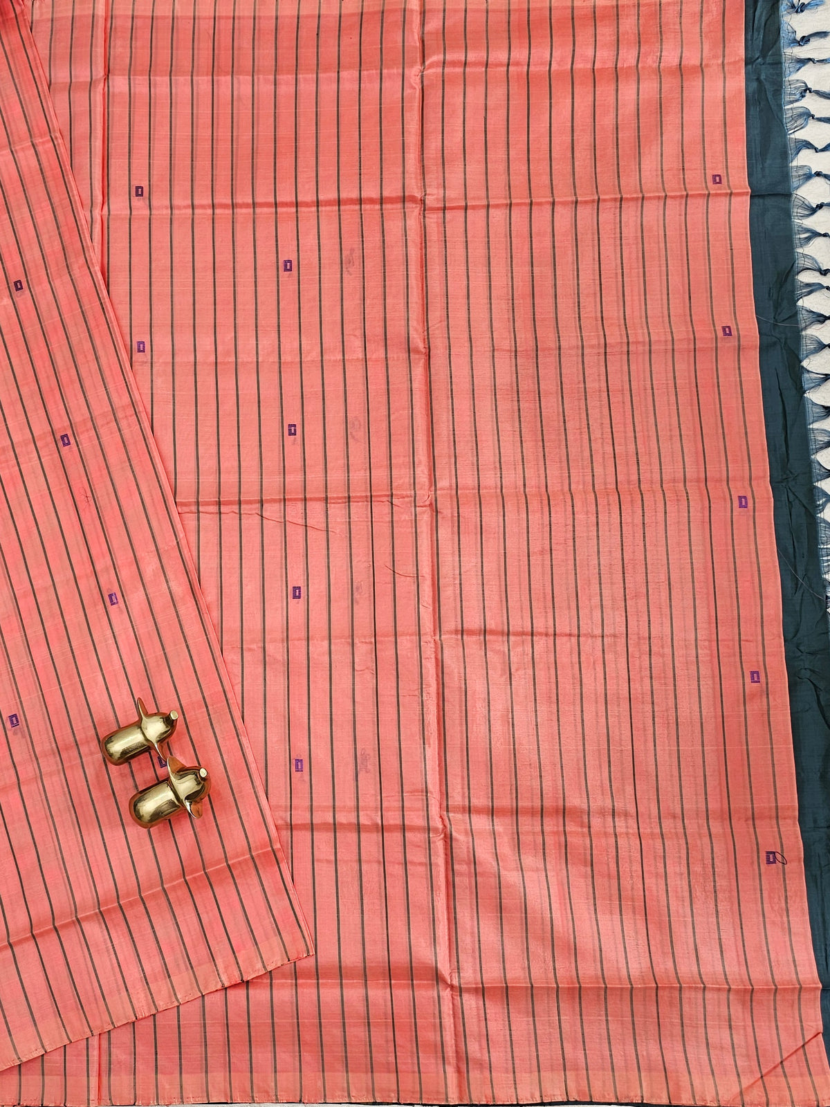 Chinnalampattu Saree - Peach with Peacock Green