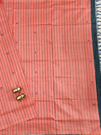Chinnalampattu Saree - Peach with Peacock Green
