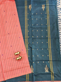 Chinnalampattu Saree - Peach with Peacock Green