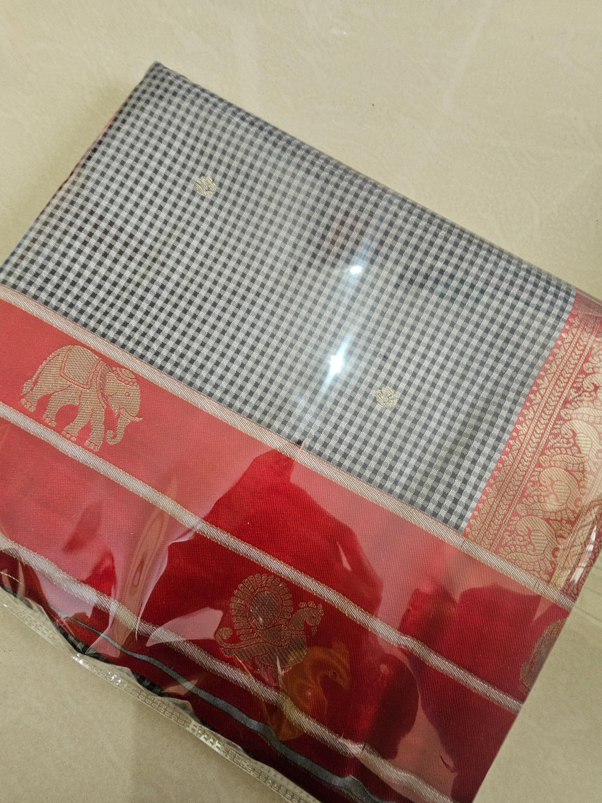 Black Check with Red Border Semi Soft Silk Saree