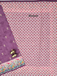 Linen Cotton with Emboridery Digital Printed Sarees - Purple