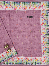 Linen Cotton with Emboridery Digital Printed Sarees - Onion Pink