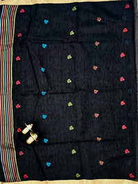 Jute Tussar with Sequence Weaving Zari Border Saree  - Black