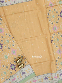 Patola Inspried Semi Tussar Saree  - Pastel Yellow