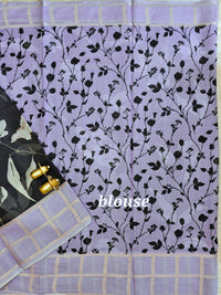 Premium Soft Semi Tussar Kota Weaving with Digital Prints - Black with Purple