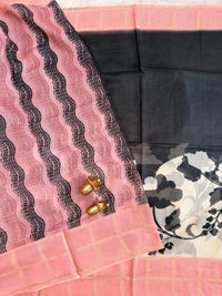 Premium Soft Semi Tussar Kota Weaving with Digital Prints - Cream with Peach