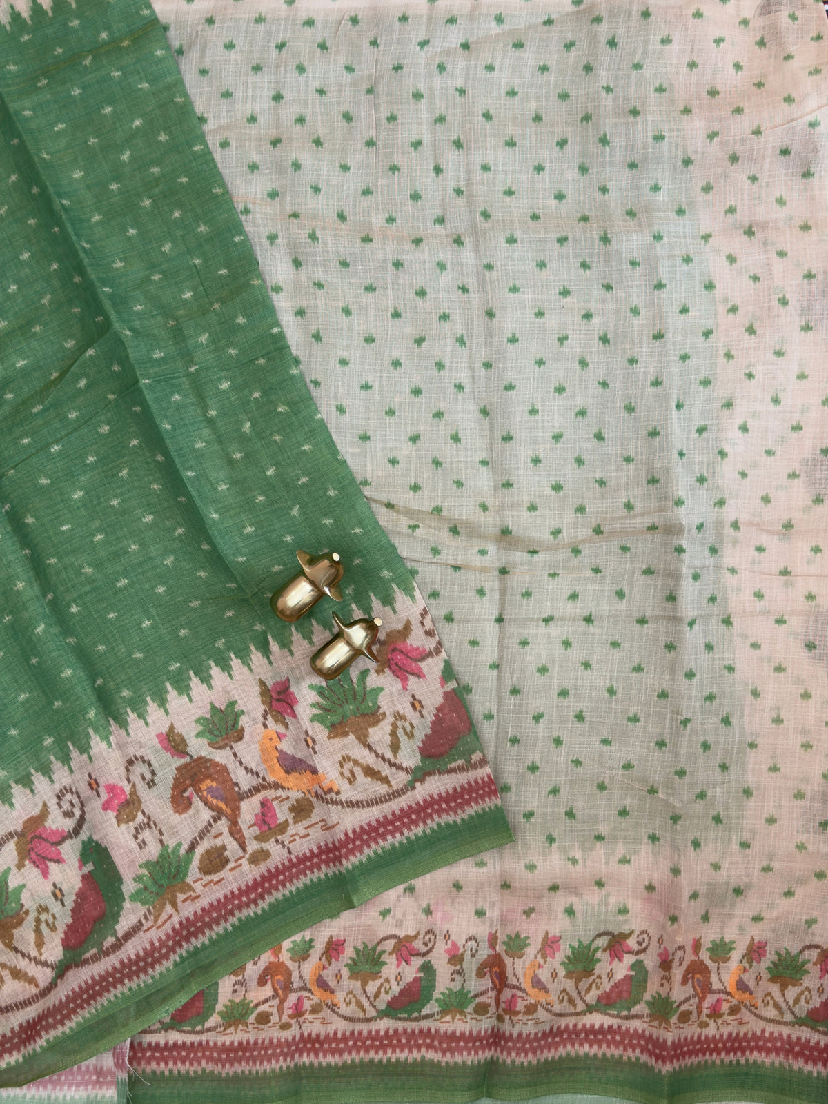 Linen Tissue with Digital Printed Sarees - Green