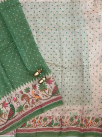 Linen Tissue with Digital Printed Sarees - Green