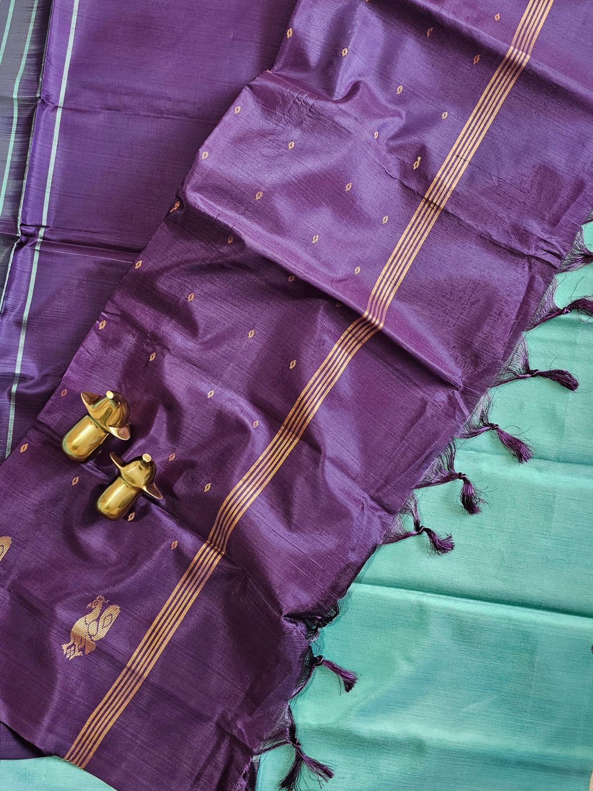 Chinnalampattu Saree -Sea Blue with Dark Purple