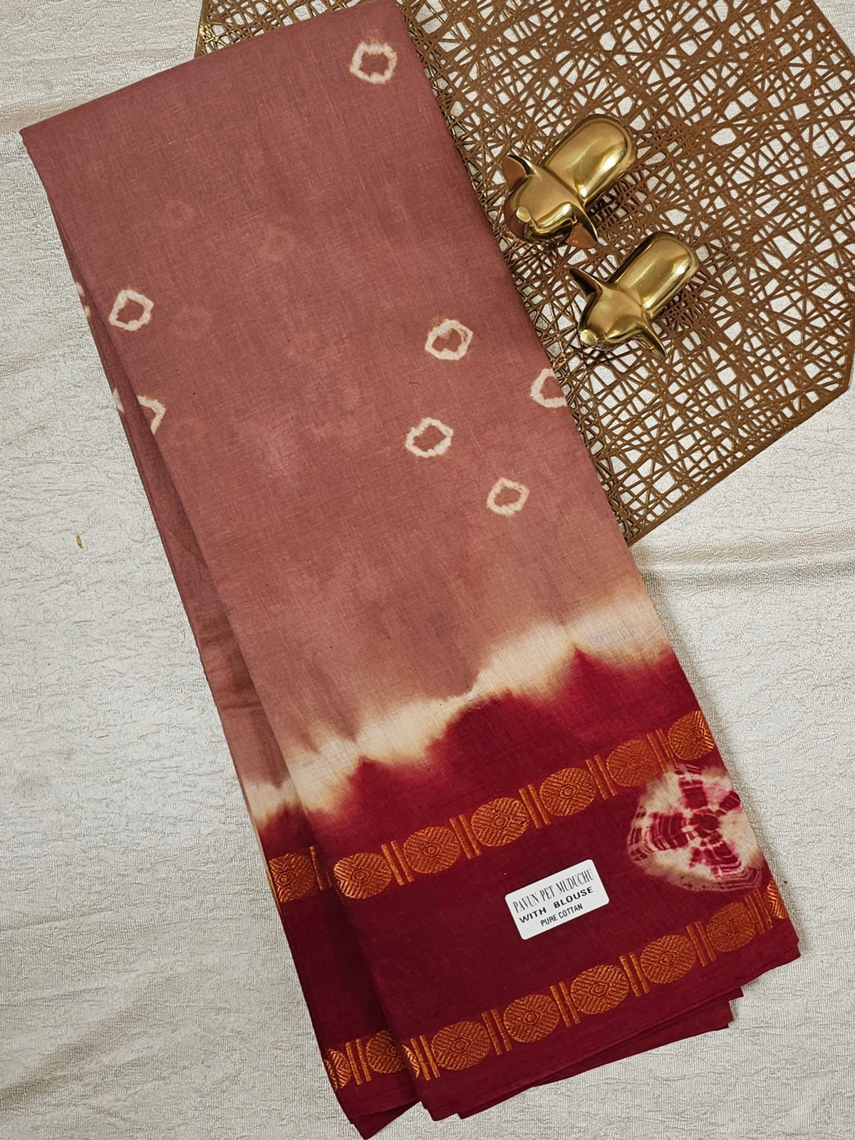 Madurai Sungadi Cotton Saree - Dusty Rose with Red