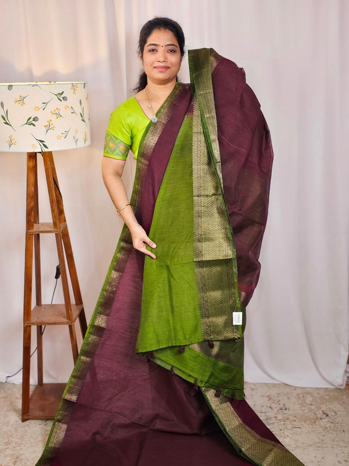Jute Banarasi Saree - Coffee Brown with Green