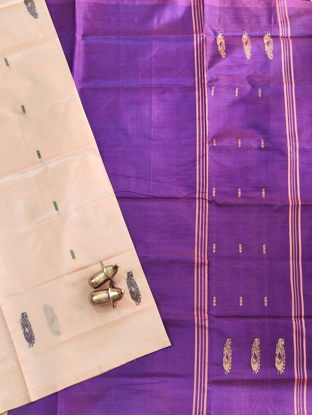 Chinnalampattu Saree - Cream with Purple