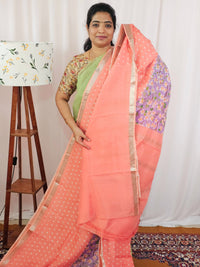 Handwoven Mangalagiri Pattu Saree with Digital Prints  - Lavender with Peach