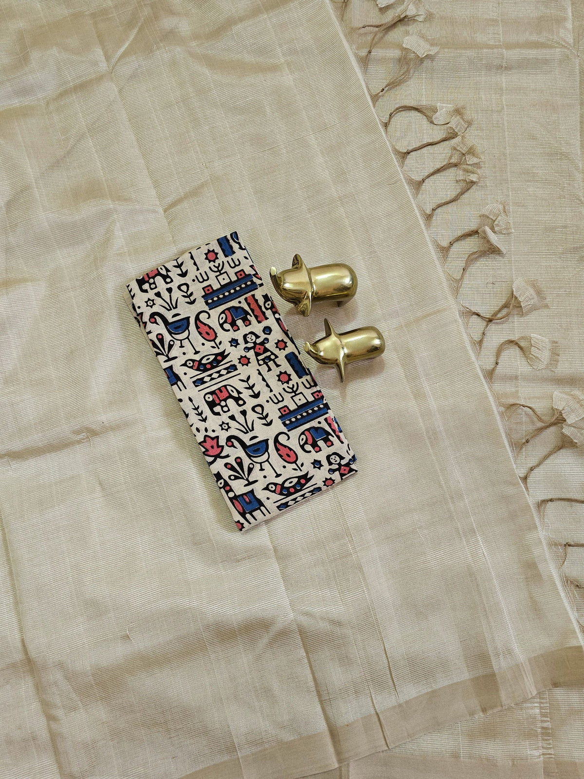 Handwoven Mangalagiri Plain Pattu Saree - Cream
