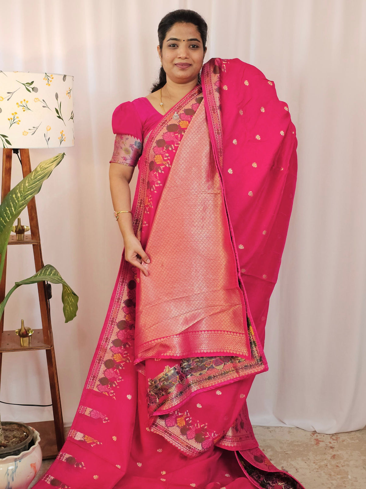 Premium Jute Blend Tussar with Paithani Weaving Border - Pink