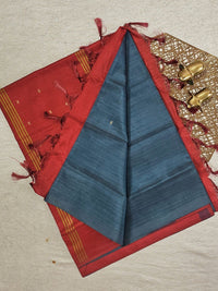 Dark Peacock Blue with Red Chinnalampattu Saree with Blouse
