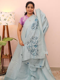 Premium Soft Linen Tissue with Hand Emboridery - Blue