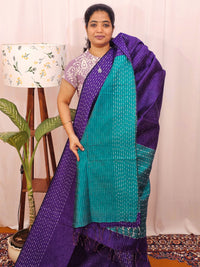 Semi Raw Silk Saree - Purple with Blue