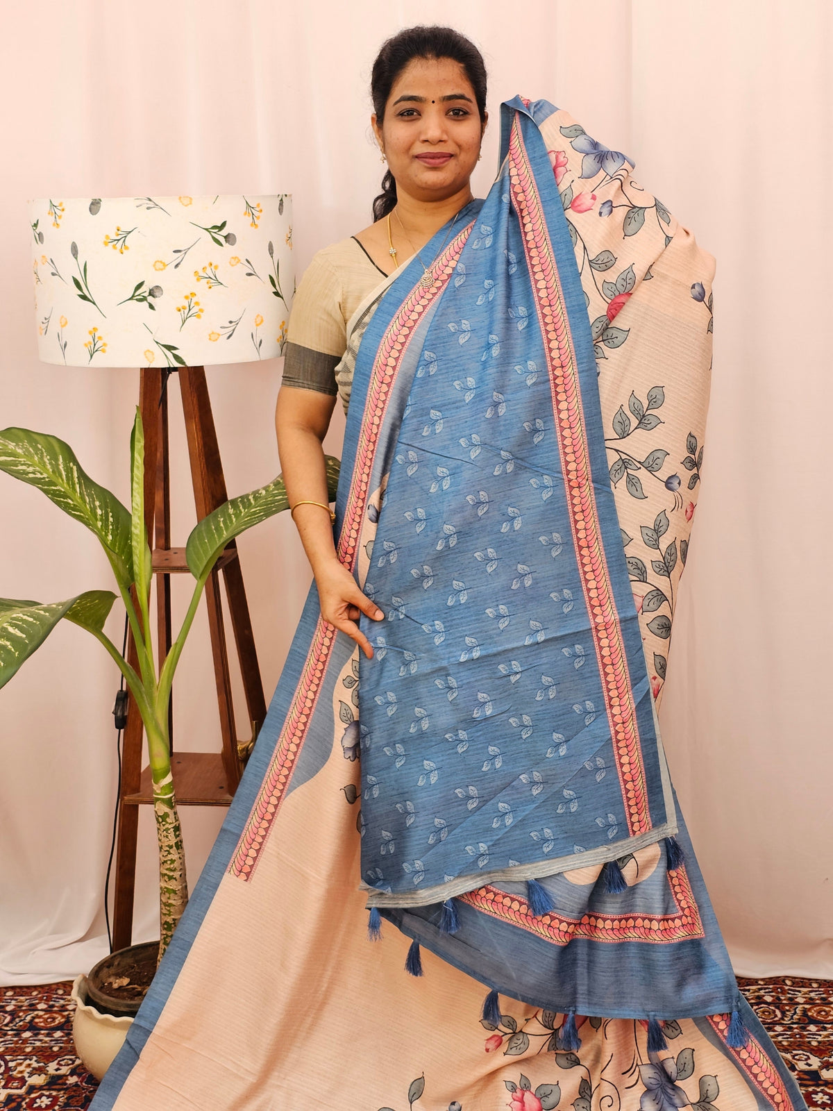 Green Silk with Digital Prints - Blue