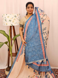 Green Silk with Digital Prints - Blue