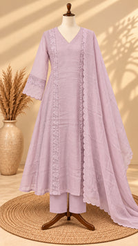 Mul Chanderi 3 pcs Salwar Suit - Dusty Lavender