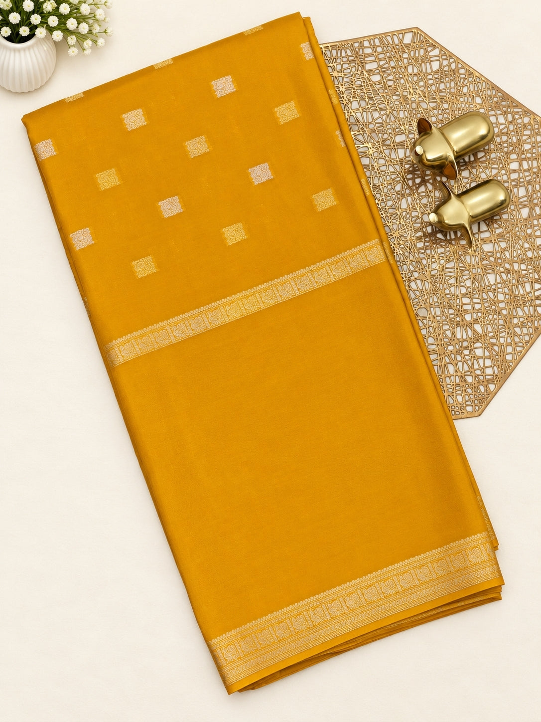 Semi Mysore Crepe Silk Saree - Musterd Yellow