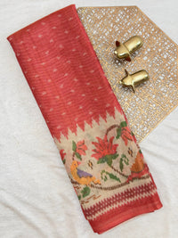 Linen Tissue with Digital Printed Sarees - Peach