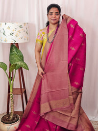Jute Banarasi Silk Saree - Pink with Onion Pink