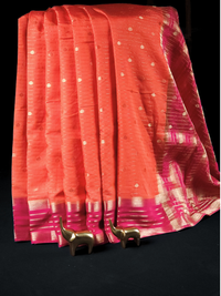 Georgette with Zari Woven Border Saree - Orange with Pink