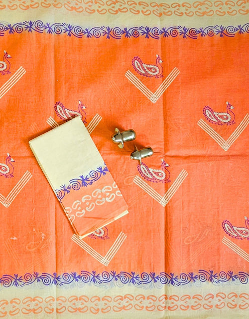 Pure Cotton with Hand Block Prints - Orange with Sandal