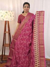 Pure Chanderi Butter Silk - Pink with Cream