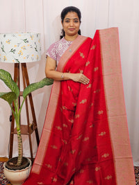 Jute Banarasi Silk Saree - Red with Peach