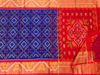 Blue with Red Pochampally Ikkat Silk Cotton (SICO Pattu)