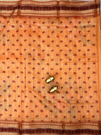 Unique Semi Tussar with Zari Border and Digital Prints - Brown