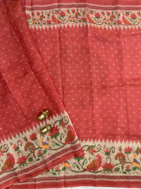 Linen Tissue with Digital Printed Sarees - Peach