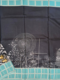 Premium Soft Semi Tussar Kota Weaving with Digital Prints - Black with Blue