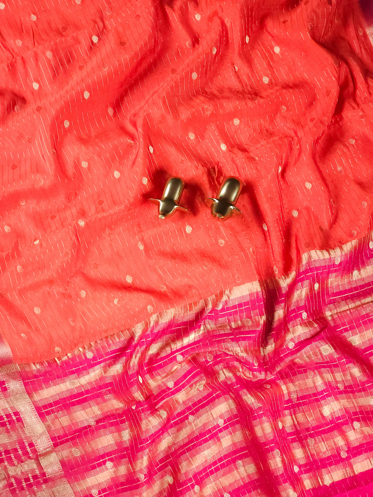 Georgette with Zari Woven Border Saree - Orange with Pink