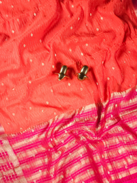 Georgette with Zari Woven Border Saree - Orange with Pink